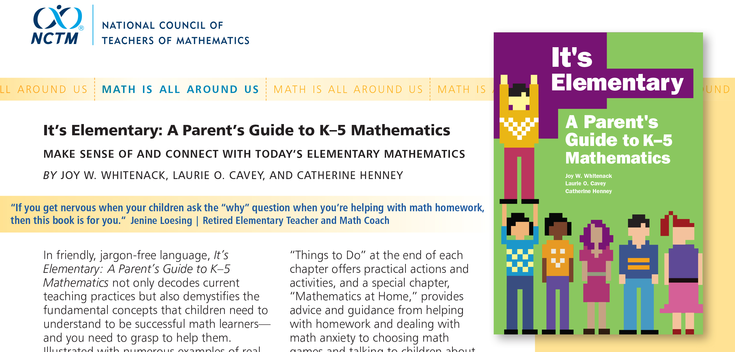 InDesign Layout Sample for a flyer promoting a mathematics book. Includes text, logos, gradient banners, and cover image of book.