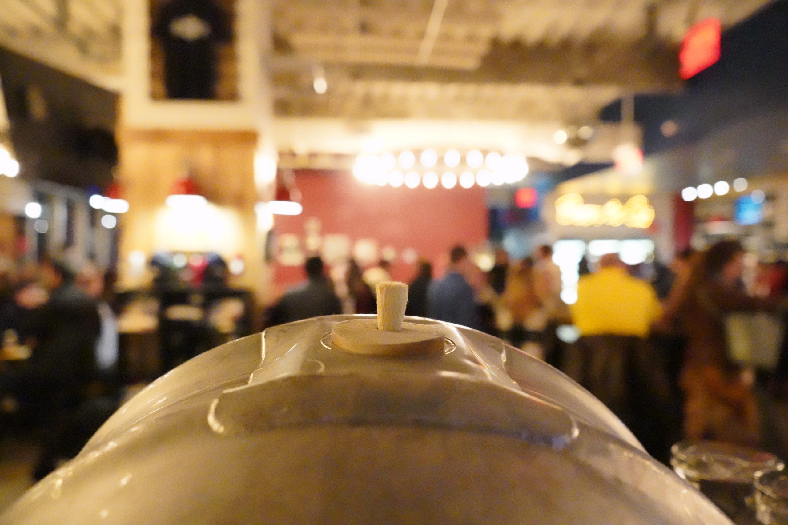 Keg's eye view of the pub crowd.