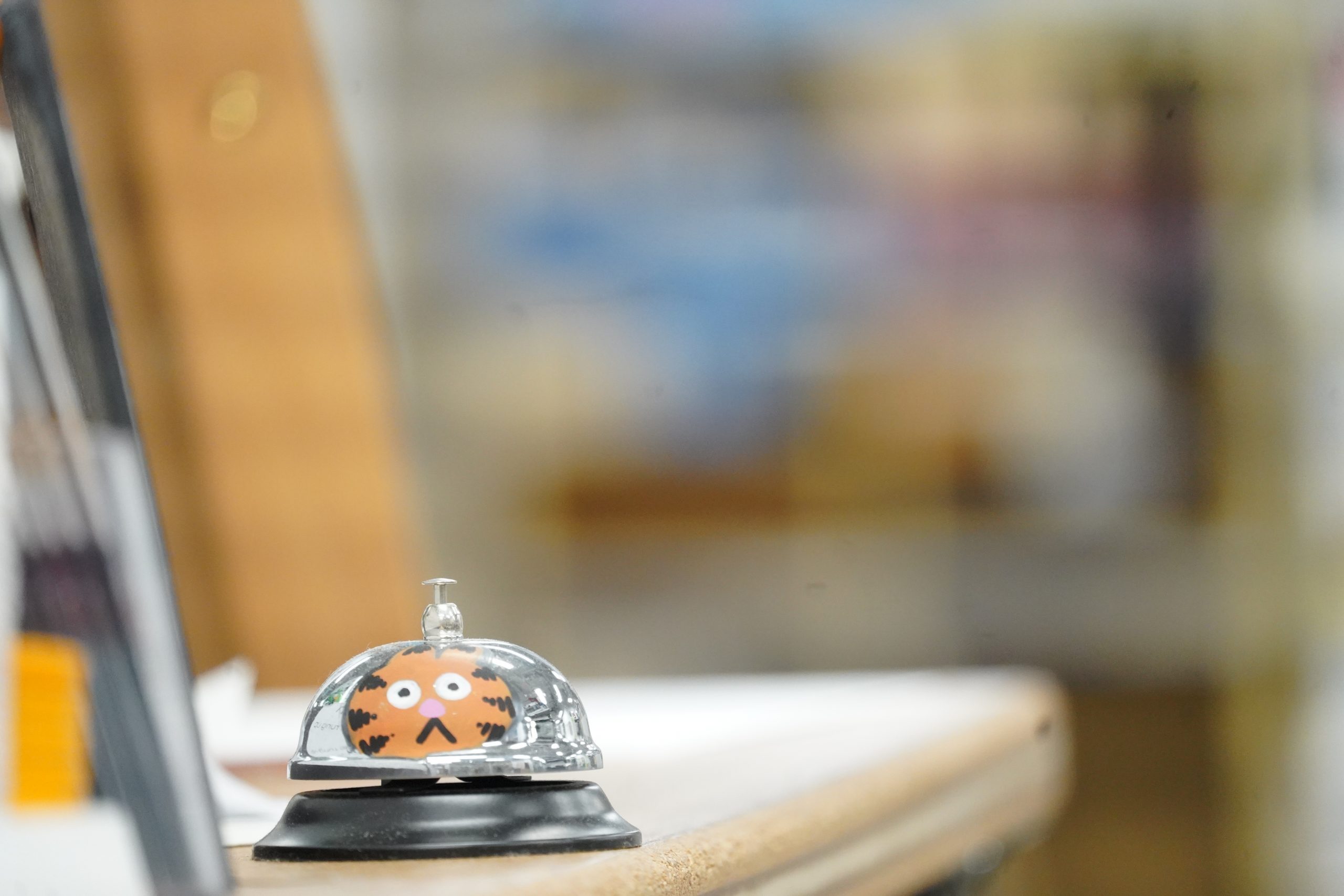 Garfield from memory on a service bell on the counter at Plaza Art in Washington, DC. Jan. 31, 2020.